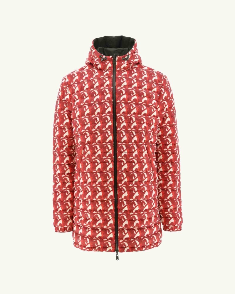 JOTT Amsterdam Long Reversible Hupullinen Miesten Untuvatakki Oliivinvihreä Punainen | JFQ-4781